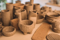 Finished pottery pieces from Clay & Wine class, Nambour