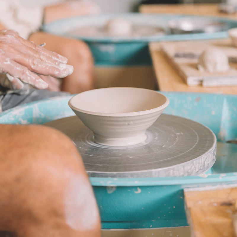 Bowl thrown on the pottery wheel, beginner course, Nambour